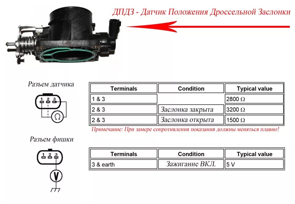 Распиновка датчика положения дроссельной заслонки ДПДЗ - Датчик положения дроссельной заслонки. Параметры. - Ford Mondeo III, 2 л,