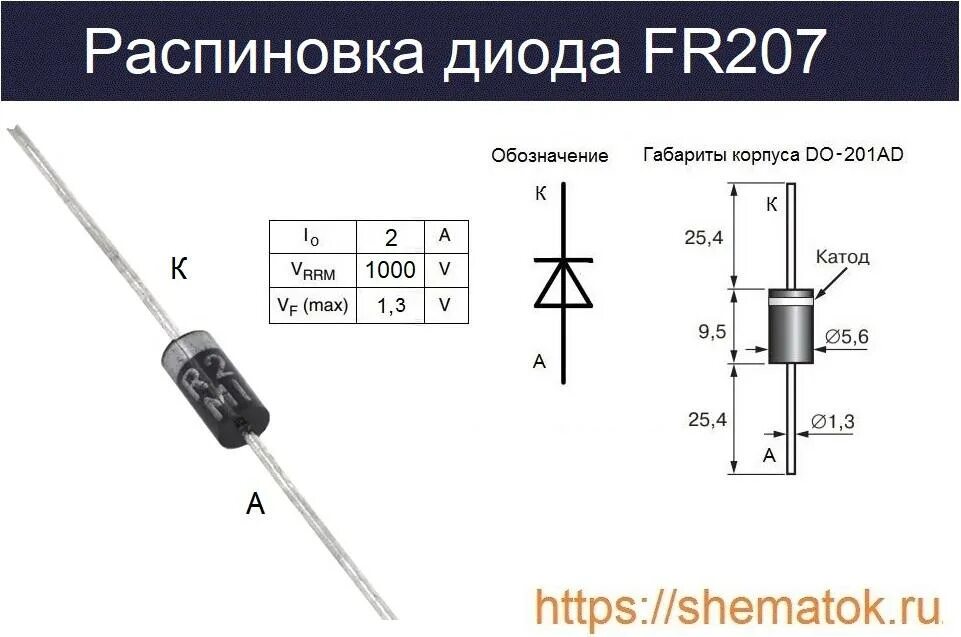 Распиновка диода Диод FR207: характеристики, datasheet и аналоги