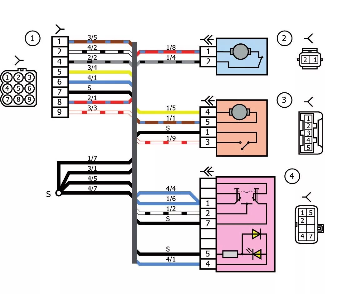 Распиновка дверей калина Схема электрических соединений жгута проводов дополнительного заднего правого (з