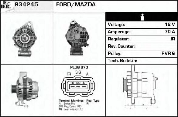 Распиновка генератора форд Генератор для FORD FIESTA V (JH, JD) 1.25 16V (2001 - 2010)