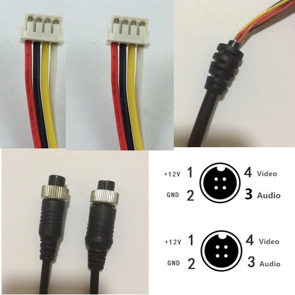 Распиновка кабеля камер Aviation female connector cable, 4pin to MDVR, Black Cable for CCTV car Camera T