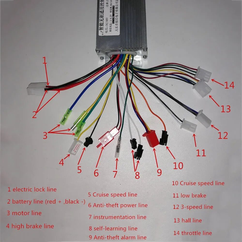 Распиновка контроллера Electric Bike Brushless Dc Motor Controller 36v/48v 350w For Electric Bicycle E-