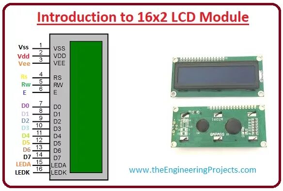 Распиновка lcd Tag: Pinout of 16 × 2 LCD Module - The Engineering Projects