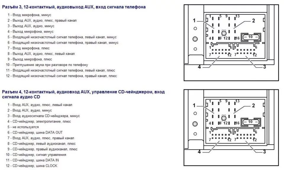 Распиновка магнитолы фольксваген Разъёмы ГУ-RCD 300, 310, 510 и RNS 510 - Volkswagen Passat B6, 2 л, 2005 года эл