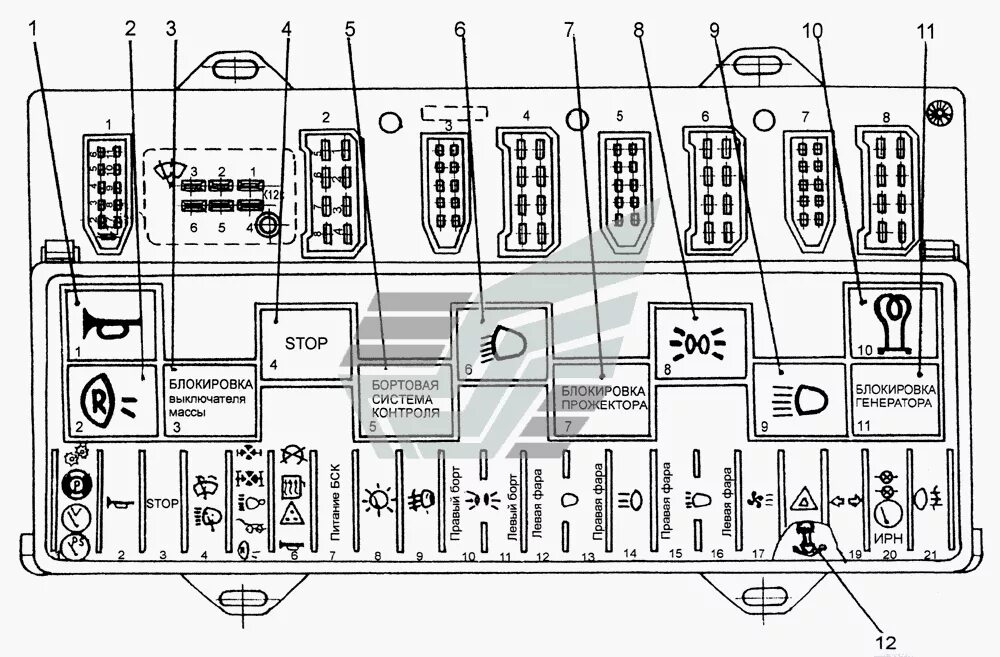 Распиновка маз Блок предохранителей и реле МЗКТ-79092 (Чертеж № 110: список деталей, стоимость 