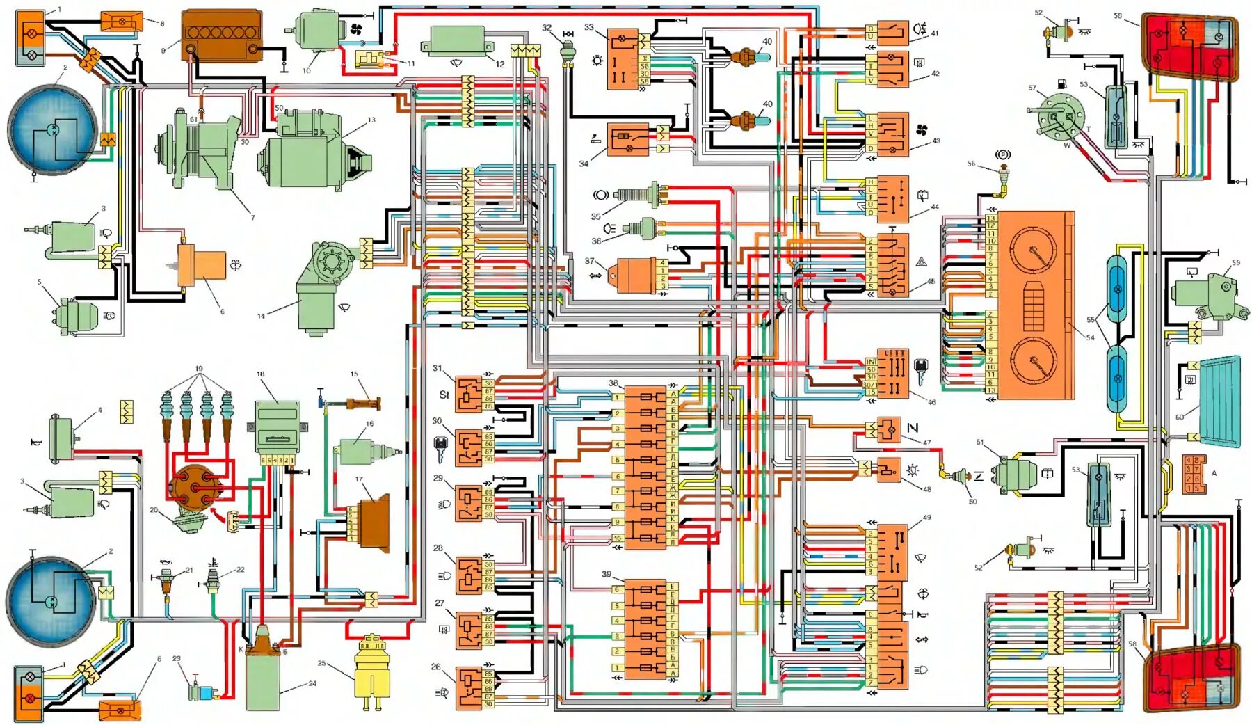 Распиновка нивы 21214 инжектор Scheme of the electrical equipment of the car VAZ-21213 (VAZ-21213 "Niva" 1994-2