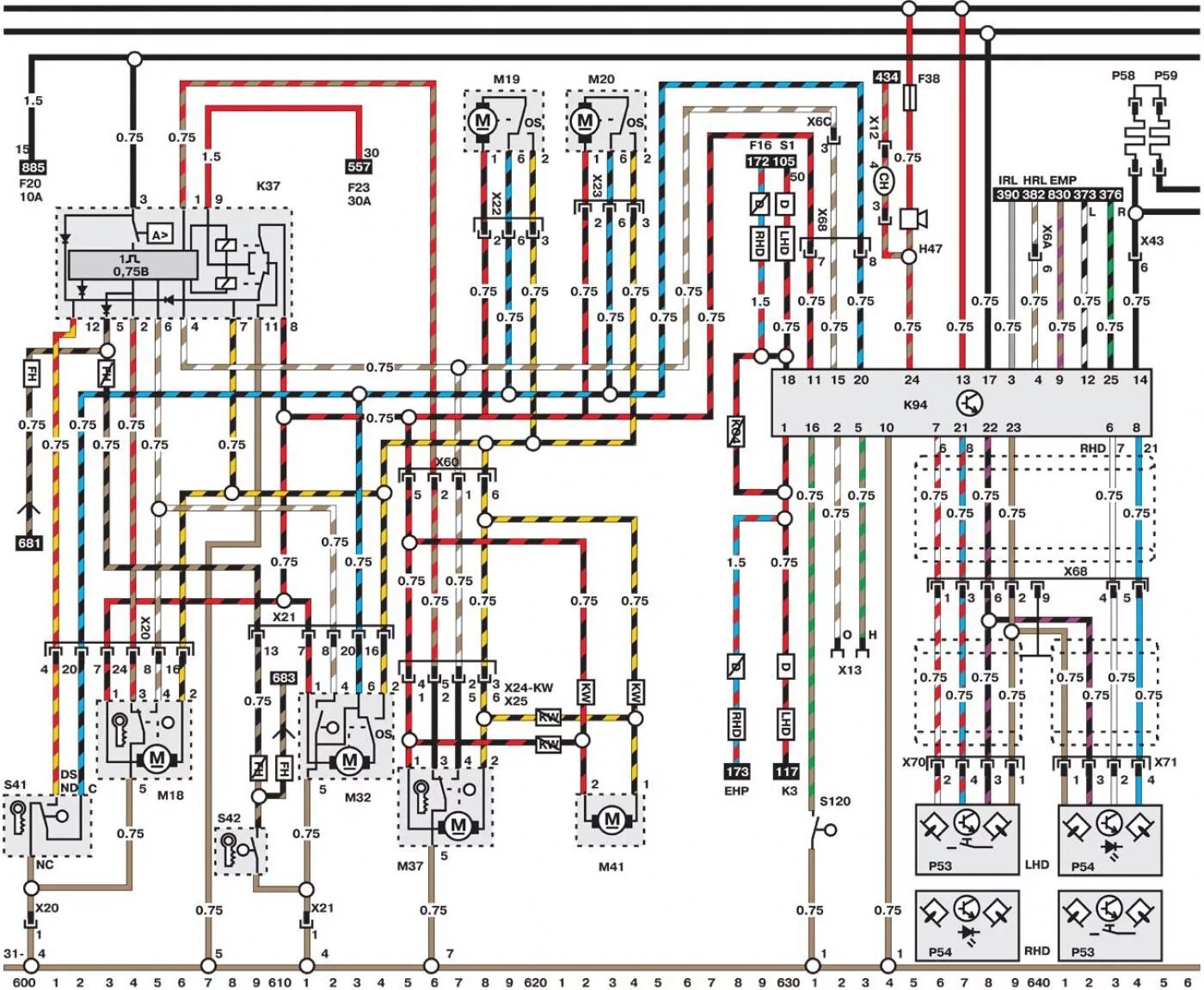 Распиновка опель омега б Circuit diagrams 600-699 (Opel Omega B 1993-1999: Electrical equipment: Wiring d