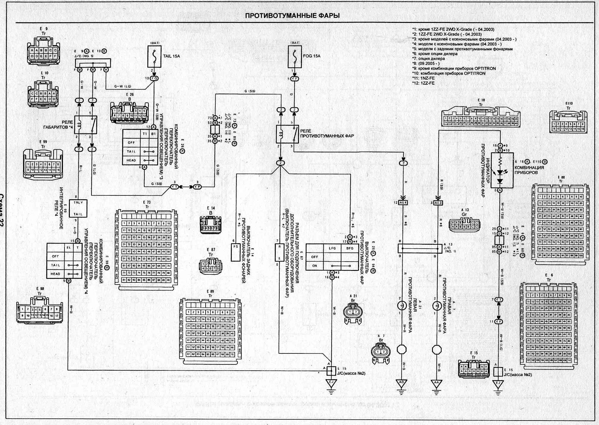 Распиновка подключения фар тойота кроун Схема подключения передних ПТФ - Кнопка задних противотуманок Toyota Corolla Spa