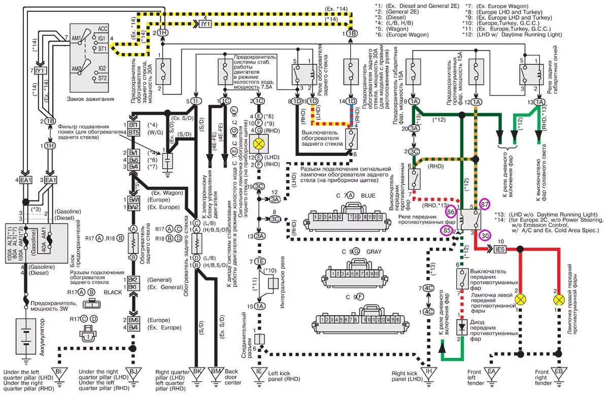 Распиновка подключения фар тойота кроун Штатное подключение ПТФ Sprinter/Corolla AE110 - Toyota Sprinter (110), 1,8 л, 1