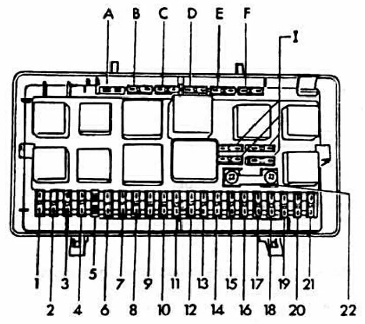 Распиновка предохранителей ауди Засцерагальнікі - размяшчэнне і наміналы (Audi 100 С3, 1982-1990, бензін / Элект