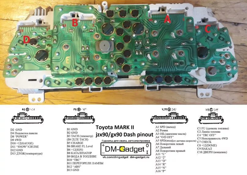 Распиновка приборной панели тойота Распиновка аналоговой приборки 90-й кузов - Toyota Chaser (90), 2,5 л, 1993 года