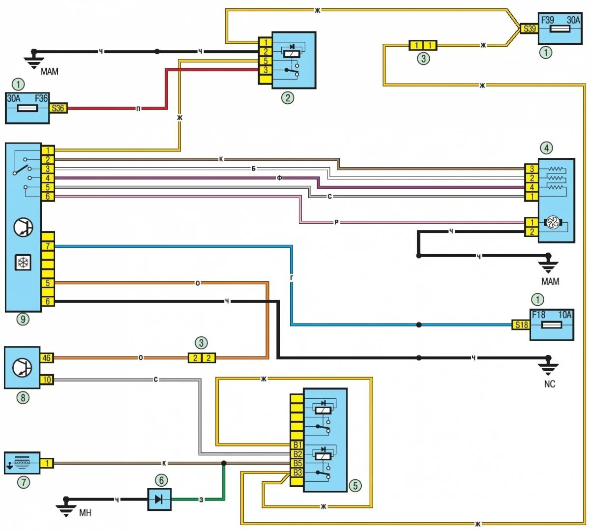 Распиновка рено логан 1 Scheme 14. Electric fan of the heating system (conditioning) and interior ventil