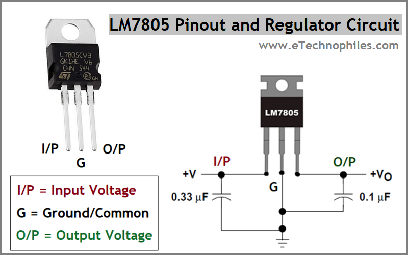 Распиновка стабилизатора LM7805 is a voltage regulator IC that maintains a 5 v constant output voltage. T