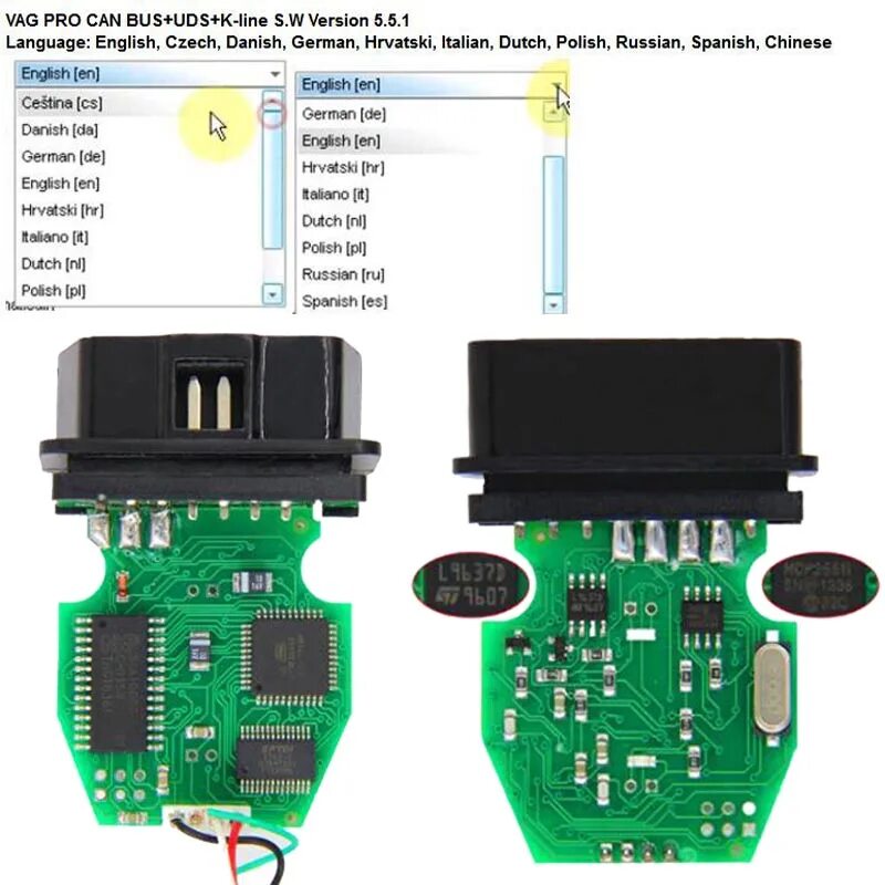 Распиновка vag VAG CAN PRO VCP V5.5.1 с FTDI FT245RL SJA1000T ALMEL749 чип VAG COM OBD USB инте