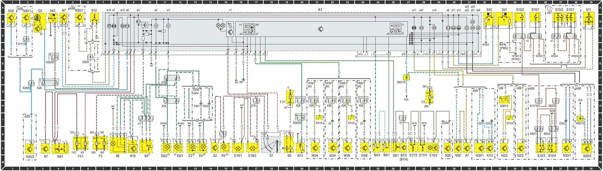 Распиновка w210 Панэль прыбораў (БД 111 HRM / PMS / 104 HFM) (Мэрсэдэс-Бенц W202 1993-2000: Элек