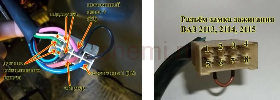 Распиновка замка ваз 2107 Распиновка замка зажигания ваз
