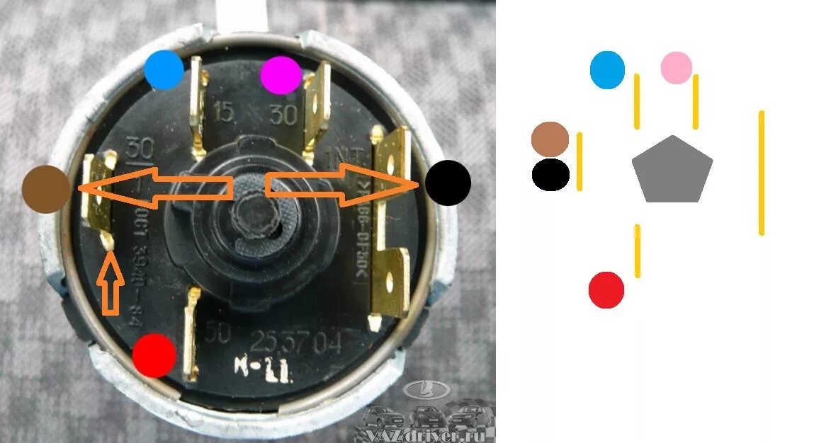 Распиновка замка зажигания ваз Схема подключения замка зажигания на ваз 2106