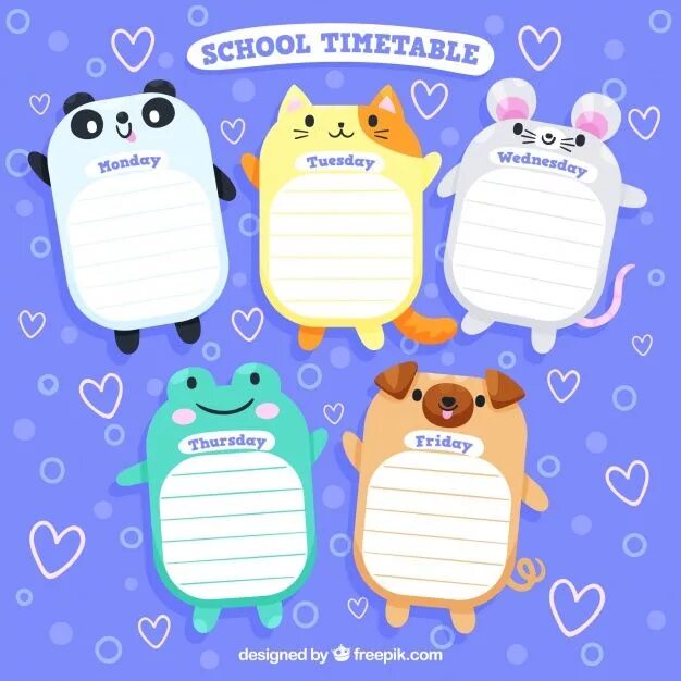 Расписание красивое оформление шаблоны Premium Vector School timetable design with cute animals School timetable, Timet