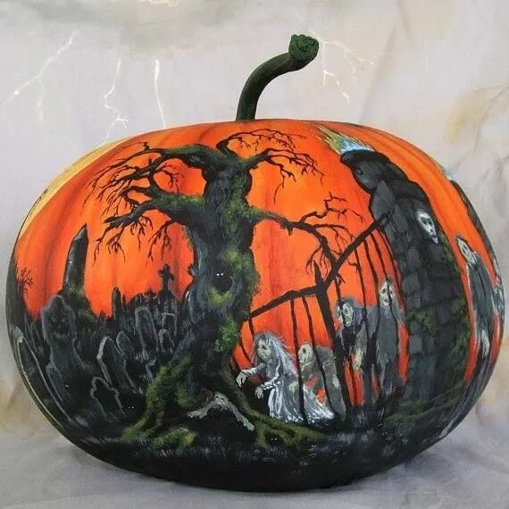 Расписные тыквы фото spooky pumpkin art Halloween pumpkin designs, Halloween fun, Halloween diorama