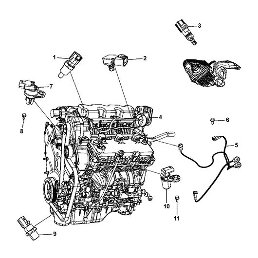 Расположение датчиков на двигателе h4m схема Датчик температуры двигателя Dodge Avenger (2009–2014) Додж Авенджер арт. 5S1239