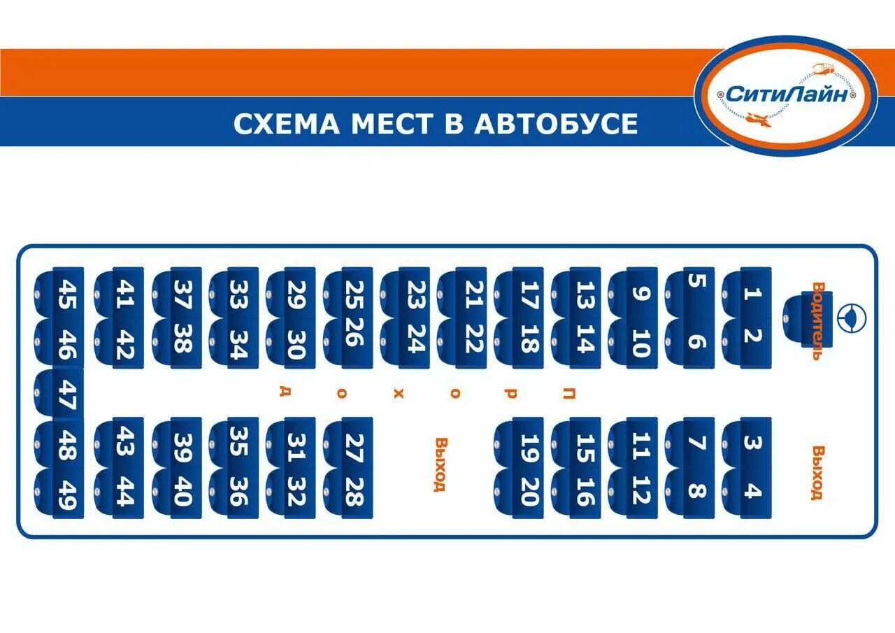 Расположение мест в автобусе дальнего следования схема 1 место в автобусе