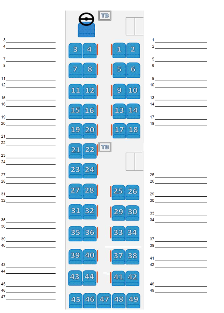 Расположение мест в автобусе по номерам схема Расположение мест в автобусе дальнего следования "Интерсервис"