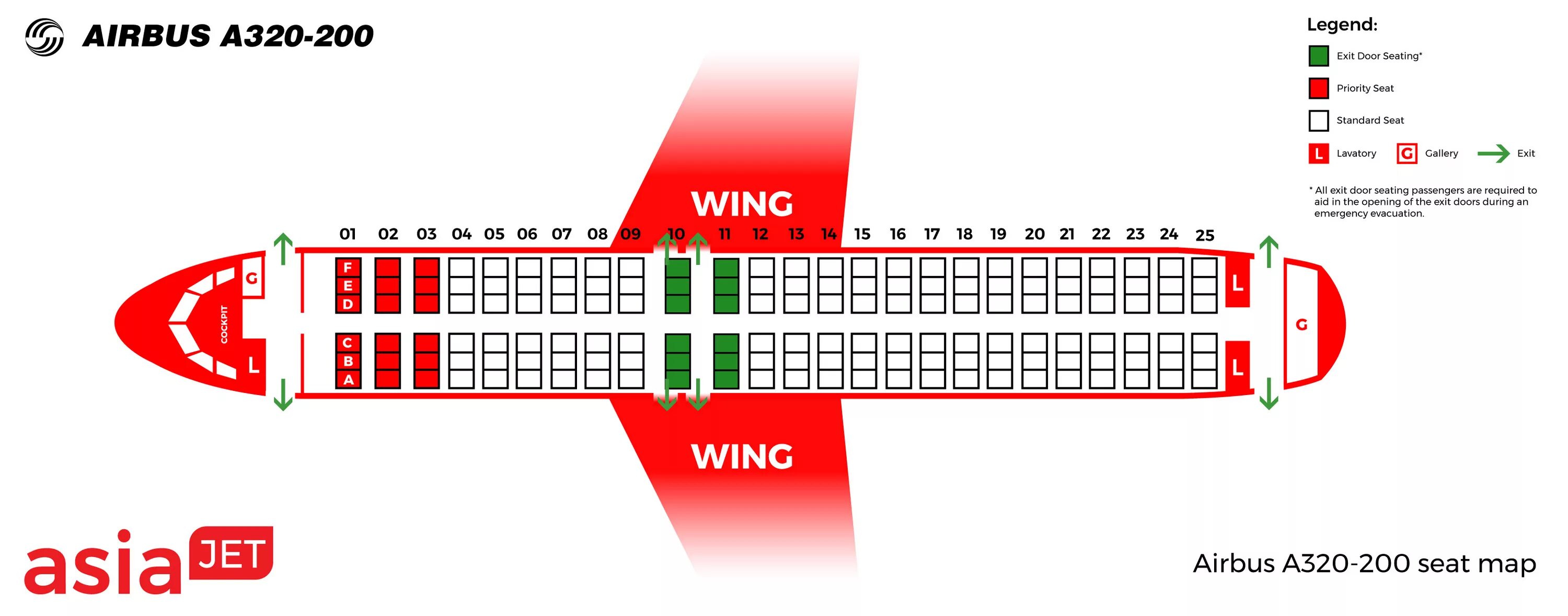 Расположение мест в самолете ред вингс схема AsiaJet A320-200 Seat Map (Size: Large) - AsiaJet Airways Corporate Brand Centre