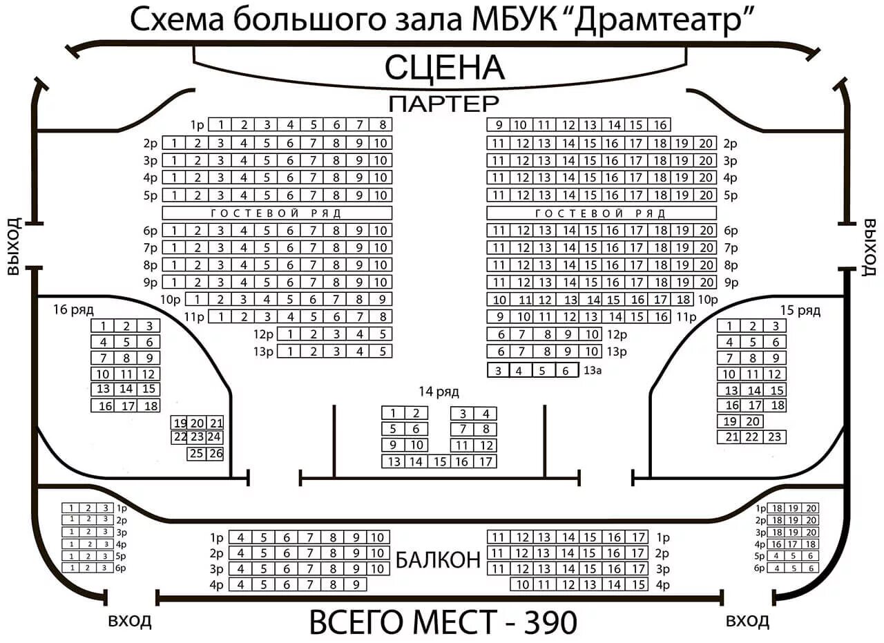 Расположение мест в театре схема Схема калужского драматического театра