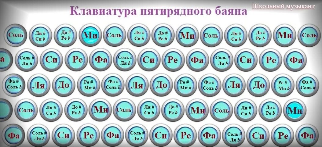 Расположение нот на баяне схема Пятирядный баян - Школьный музыкант