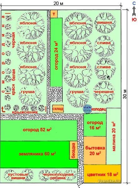 Расположение плодовых деревьев на участке схема Пример планировки садового участка. Перечень растений Огород, Сад, Планировка са