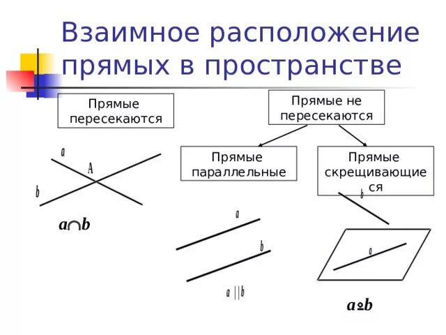 Расположение прямых схема "Параллельные прямые в пространстве"