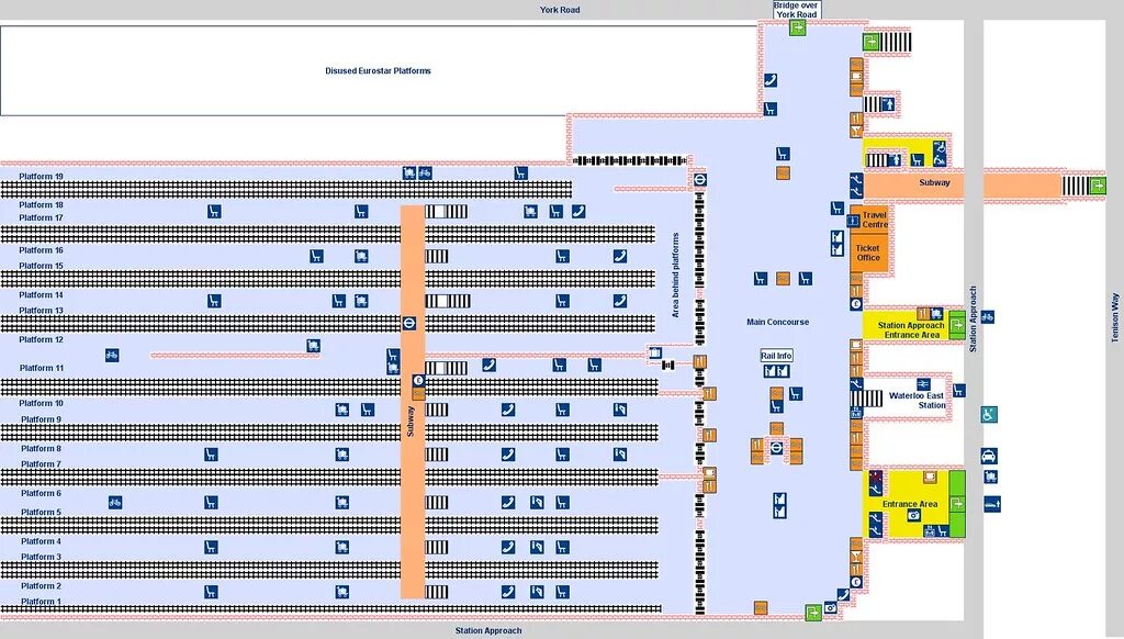 Расположение путей на белорусском вокзале схема Station London Waterloo map 2 Luxury Train Club Flickr