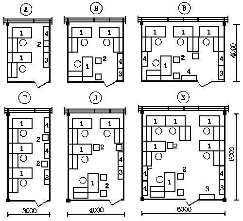 Расположение рабочих мест в офисе схема Пособие к ТСН 31-312-98 (МГСН 4.10-97) Выпуск 1, часть 3 МГСН ТСН СанПиНы, руков