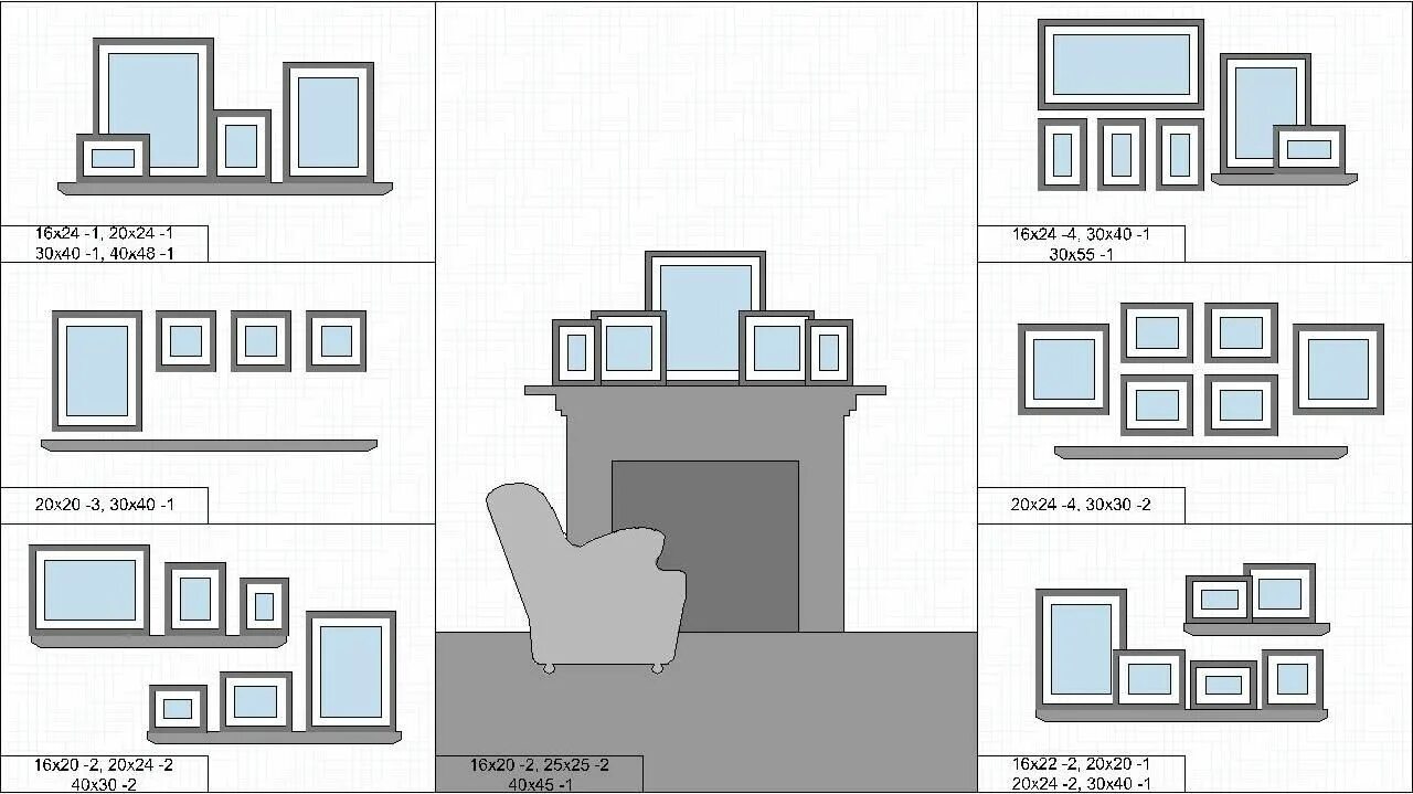 Расположение рамок на стене схема Составляем коллажи из фотографий разного размера Квартирные идеи, Семейные фото 