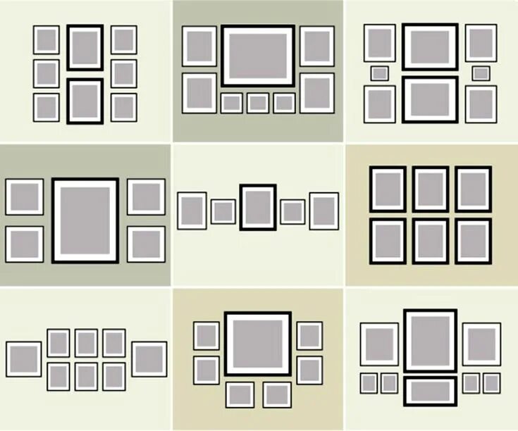 Расположение рамок на стене схема Картинки по запросу композиция из фоторамок на стене Повесить картины, Повесить 