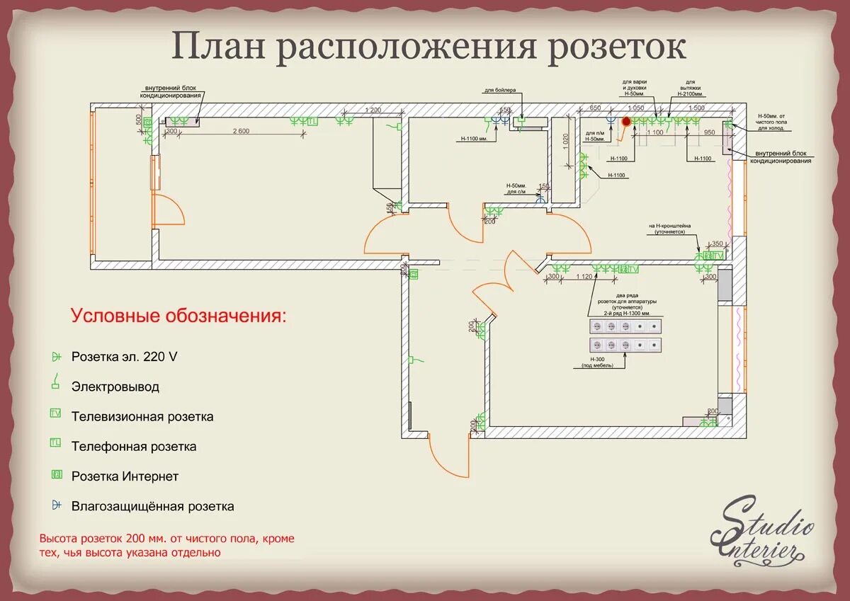 Расположение розеток доме схема Сколько нужно розеток в двухкомнатной квартире