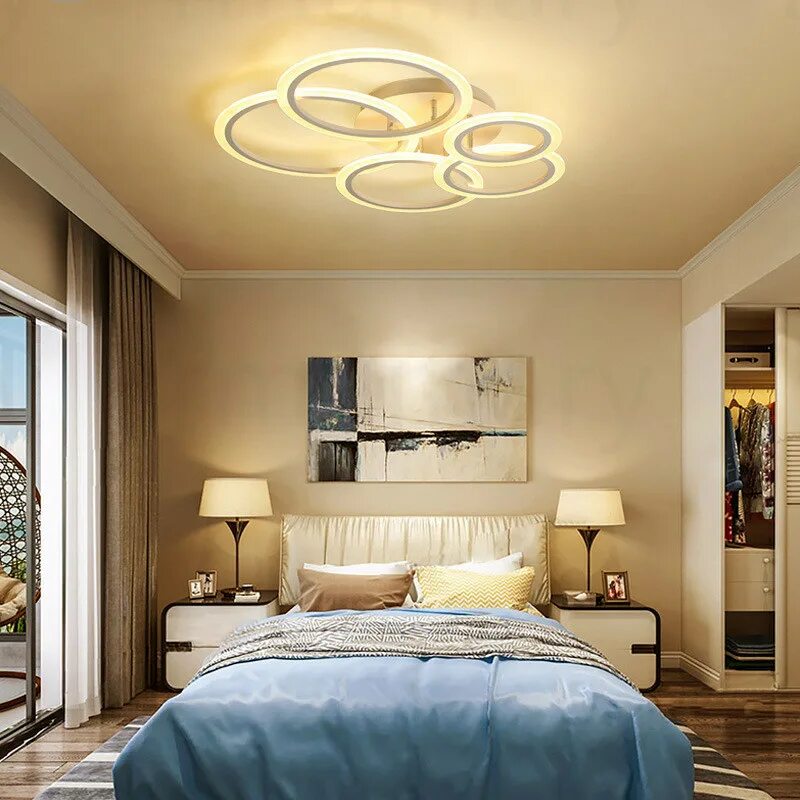 Расположение светильников в спальне фото Modern led Acrylic ring lamp Ceiling lighting fixture for dining livingroom bedr