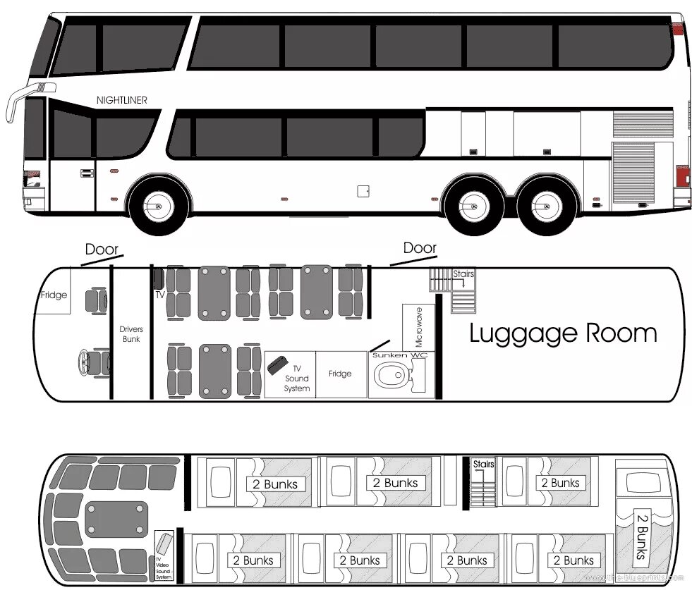 Расположение в двухэтажном автобусе схема Setra Nightliner School bus conversion, Fiat ducato, Bus conversion