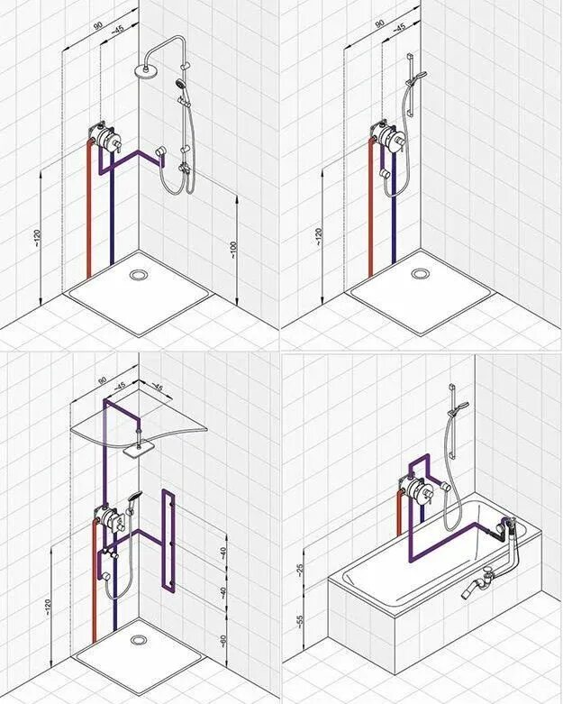 Расположение водорозеток в ванной схема DESIGN HUB on Instagram: "Bathroom fixtures and their recommended height from fl