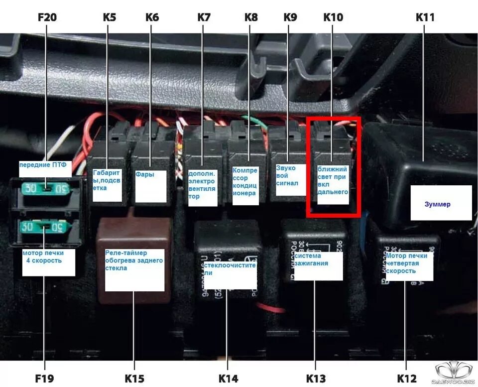 Расположения схема расположения предохранитель нексия ДХО или дальний в пол-накала - Daewoo Nexia (N150), 1,6 л, 2011 года тюнинг DRIV