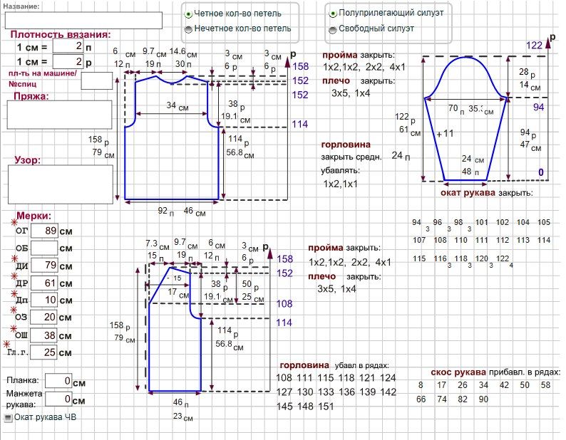 Рассчитать выкройку Мнемосина расчет выкройки вязания