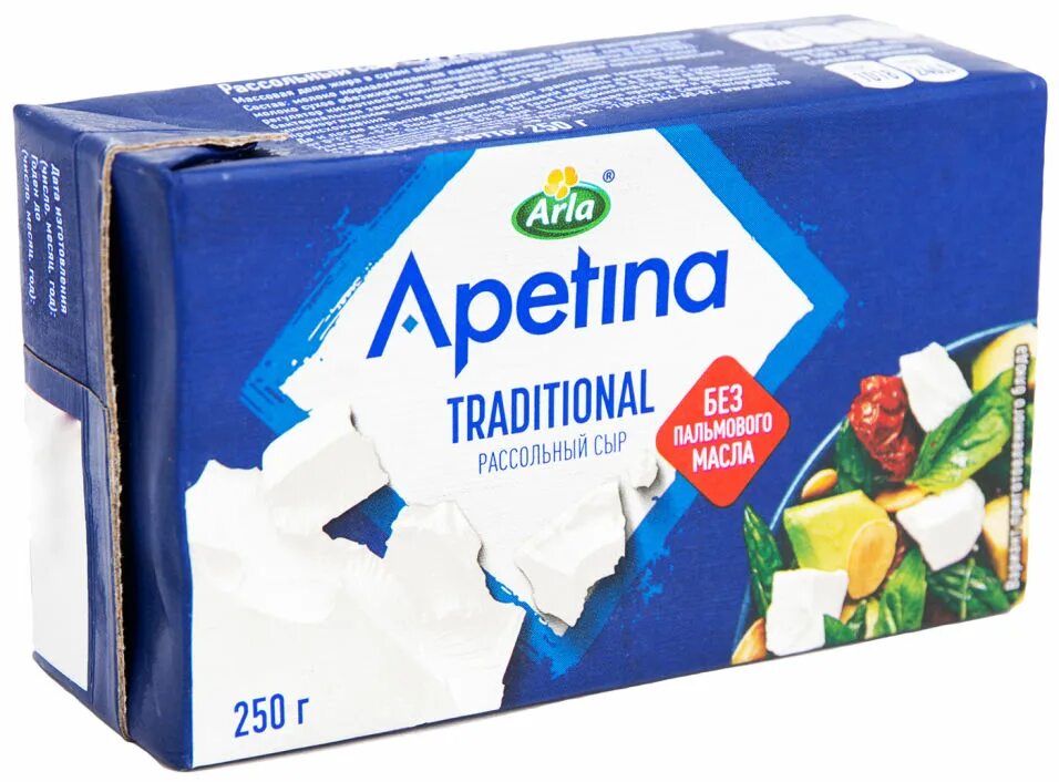 Рассольный сыр фото упаковки Сыр Arla Apetina Traditional рассольный 52.5% 250г - купить в Лента - Купер, цен