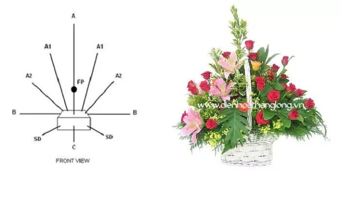 Расстановка цветов в букете схемы Cắm hoa theo hình tam giác Cắm hoa hiện đại, Nghệ thuật cắm hoa, Ý tưởng giỏ quà