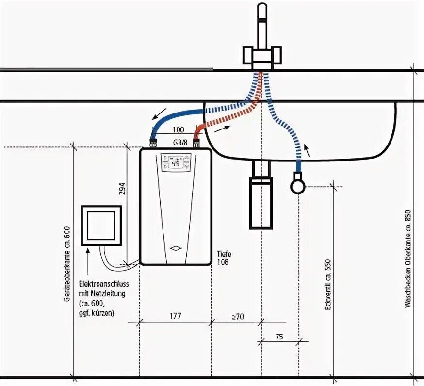 Расстояние подключения воды к проточному Водонагреватель проточный электрический Clage CEX 9-U купить в Москве по низкой 