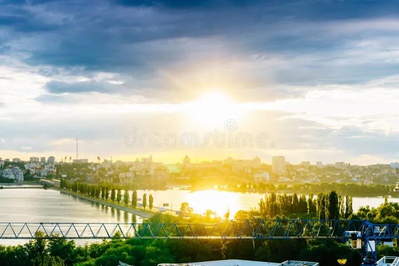 Рассвет воронеж фото Panoramic Aerial View of Chernavsky Bridge from Roof Top at Sunset, Voronezh Sto