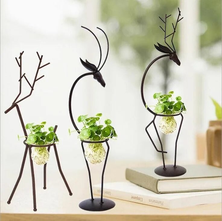 Растения для декора дома Creative hydroponic plant glass vase terrarium kits iron deer Etsy #livingroom #