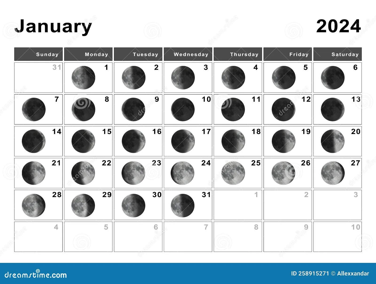 Растущая луна для стрижки волос 2024 January 2024 Lunar Calendar, Moon Cycles Stock Illustration - Illustration of mo