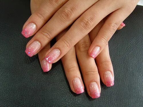 Растяжка на ногтях фото 2024 SS100318 Ombre nails glitter, Pink ombre nails, Pretty nails