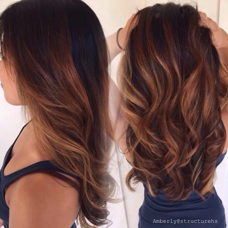 Растяжка на темных волосах фото #ecaille #balayage #brunette @amberlyanne210 Hair color auburn, Baylage hair, Ba