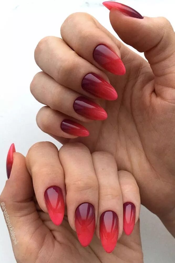 Растяжка цветов маникюр 44 Ombre Nails Designs and Ideas with Full Tutorials Red ombre nails, Ombre nail